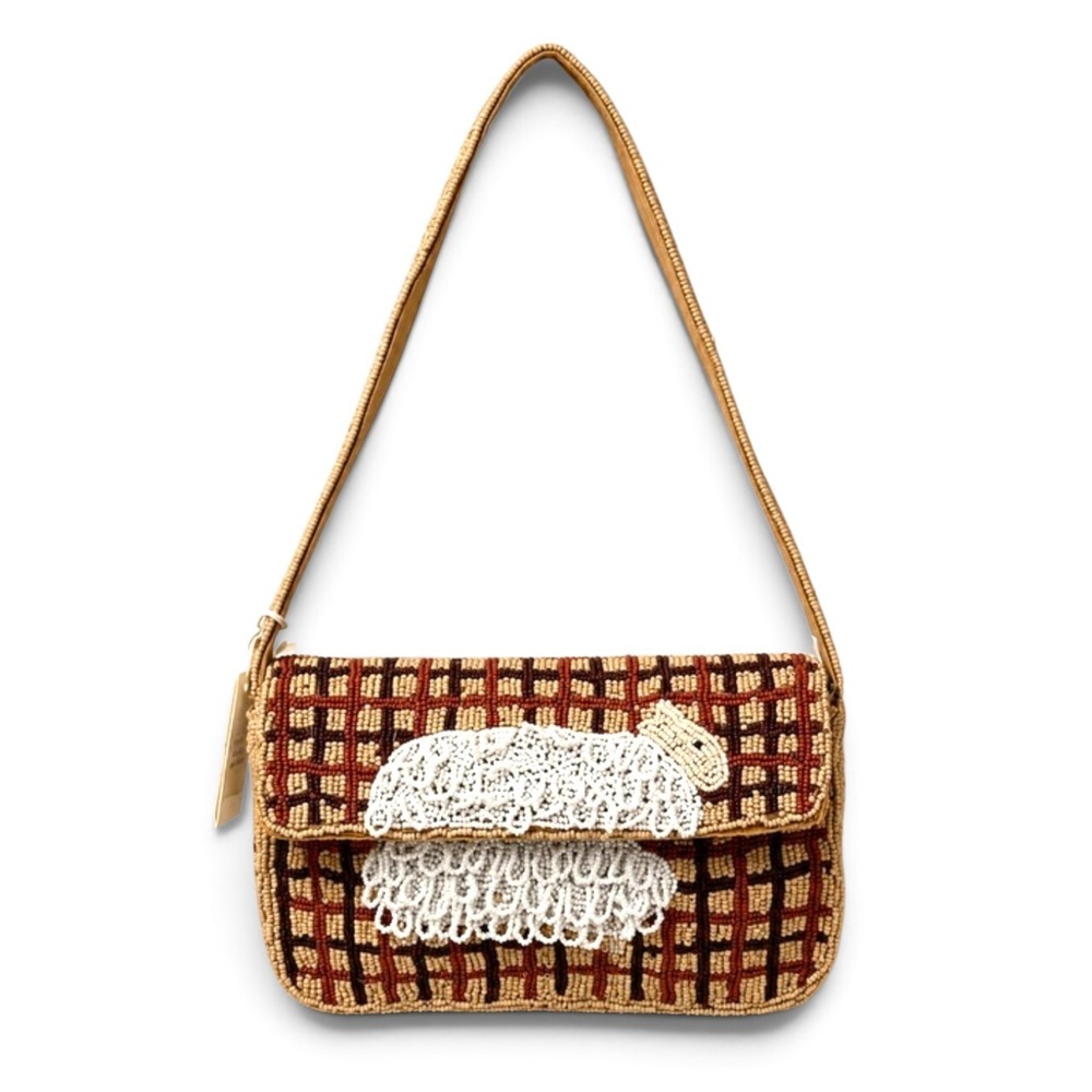 Sol and Mer 3D Sheep Lamb Beaded Plaid Shoulder Bag NWT